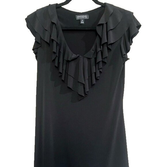 Enfocus Studio Dresses & Skirts - ENFOCUS STUDIO ELEGANT BLACK DRESS V NECKLINE RUFFLE TOP SLEEVELESS CAP SLEEVE